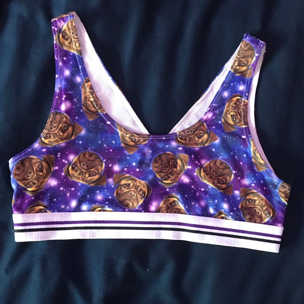 goofy galaxy pug sports/lounge bra